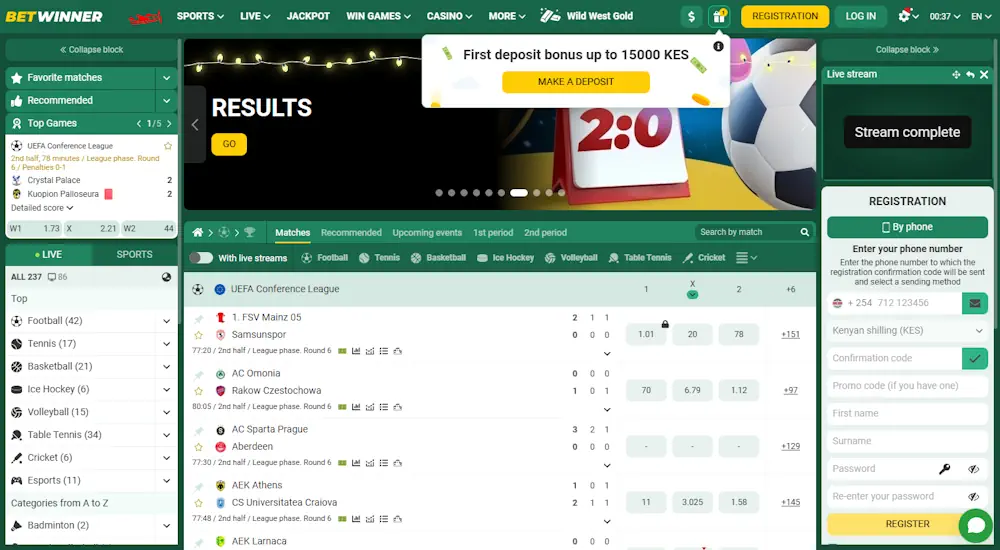 Betwinner Sportsbook and Casino Screenshot